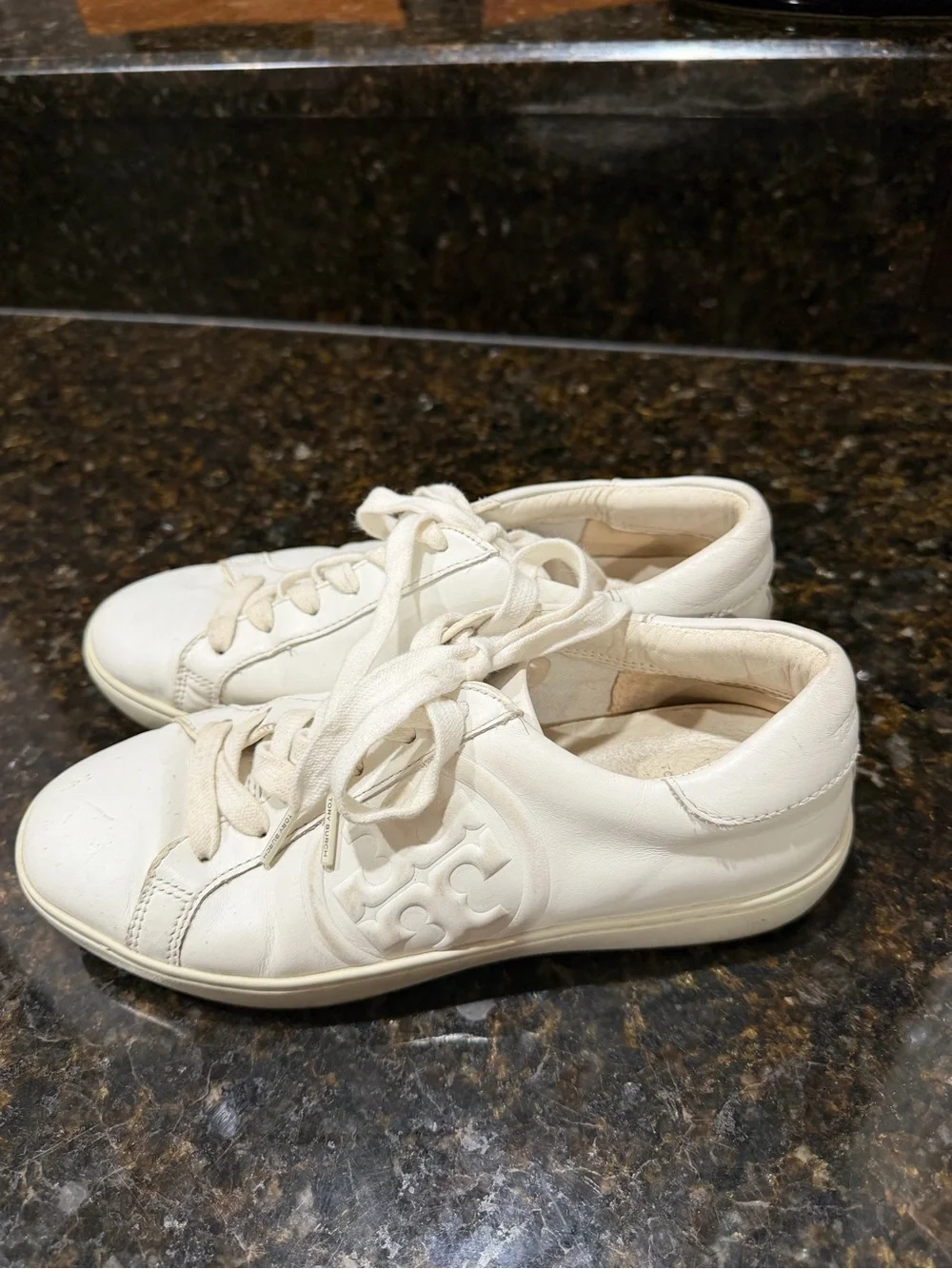 Tory Burch White Leather Low-Top Sneakers